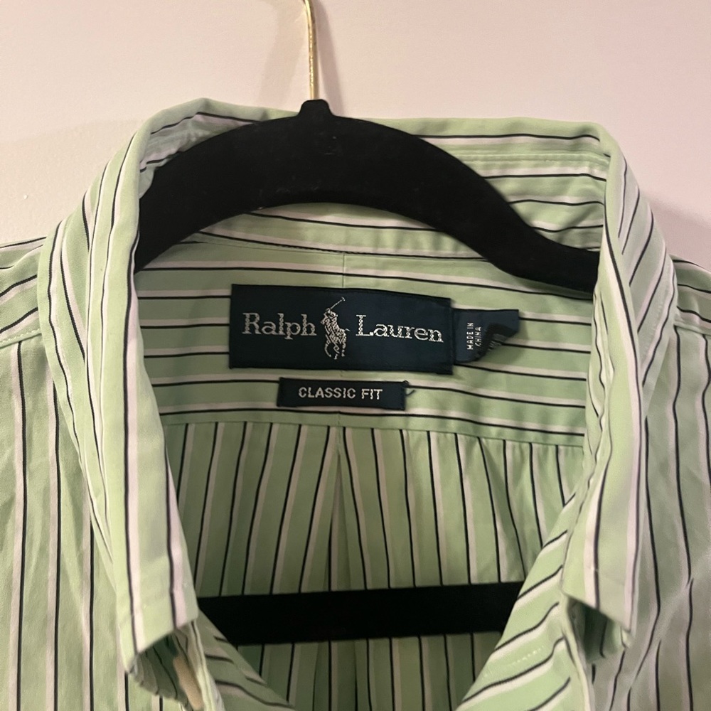 Ralph Lauren Men's Mint Green Striped Dress Shirt